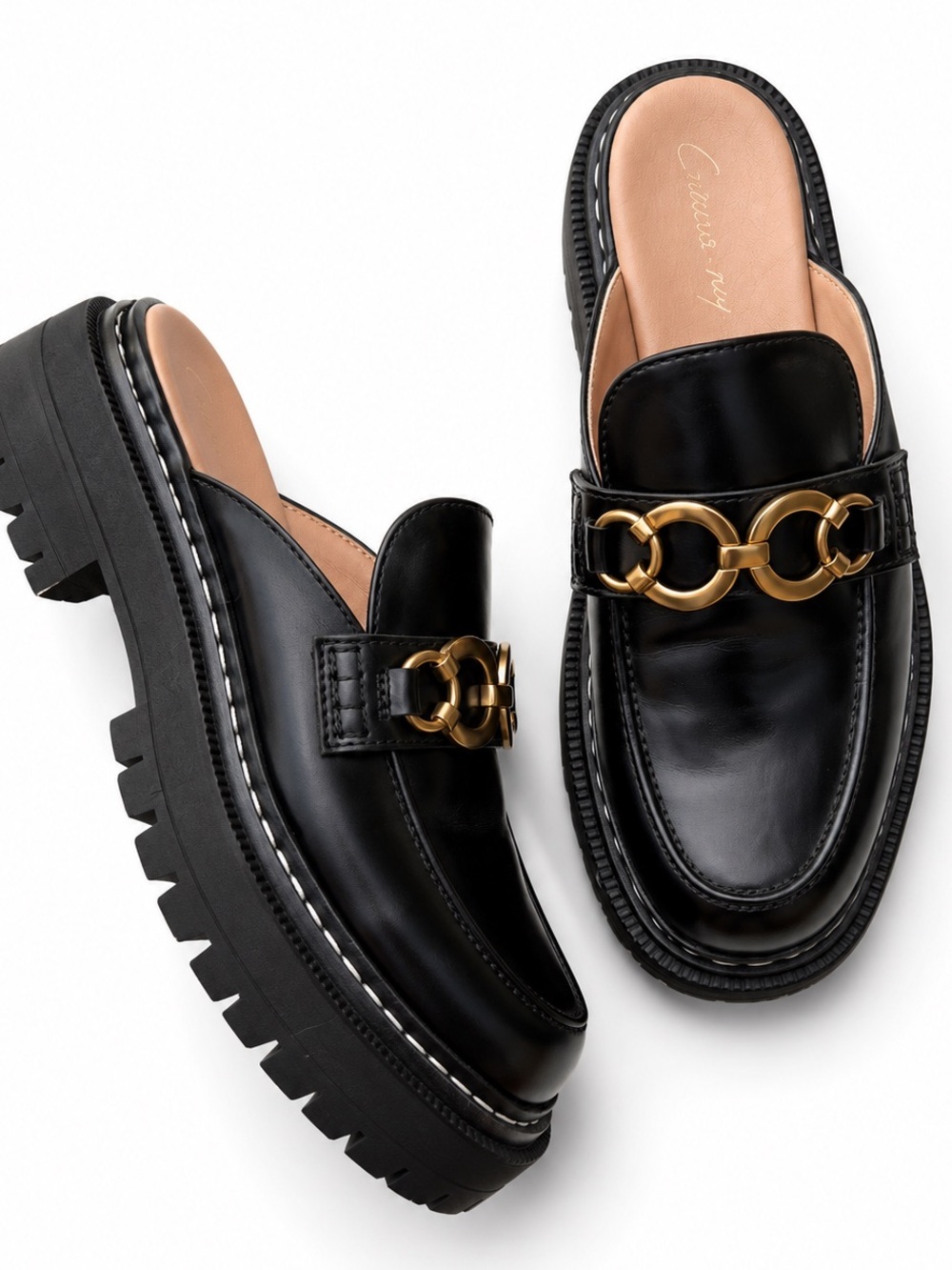CIRCUS NY Women's Elena Loafer Mules Slip On Sam Edelman black gold chunky